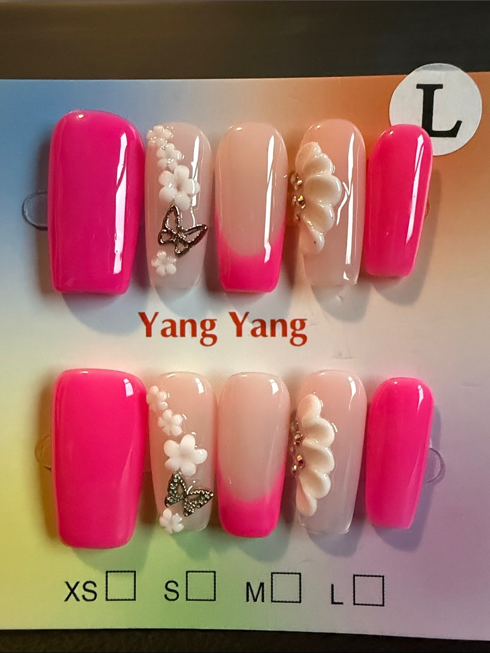 Pink Ombre Floral 3D Press-On Nails